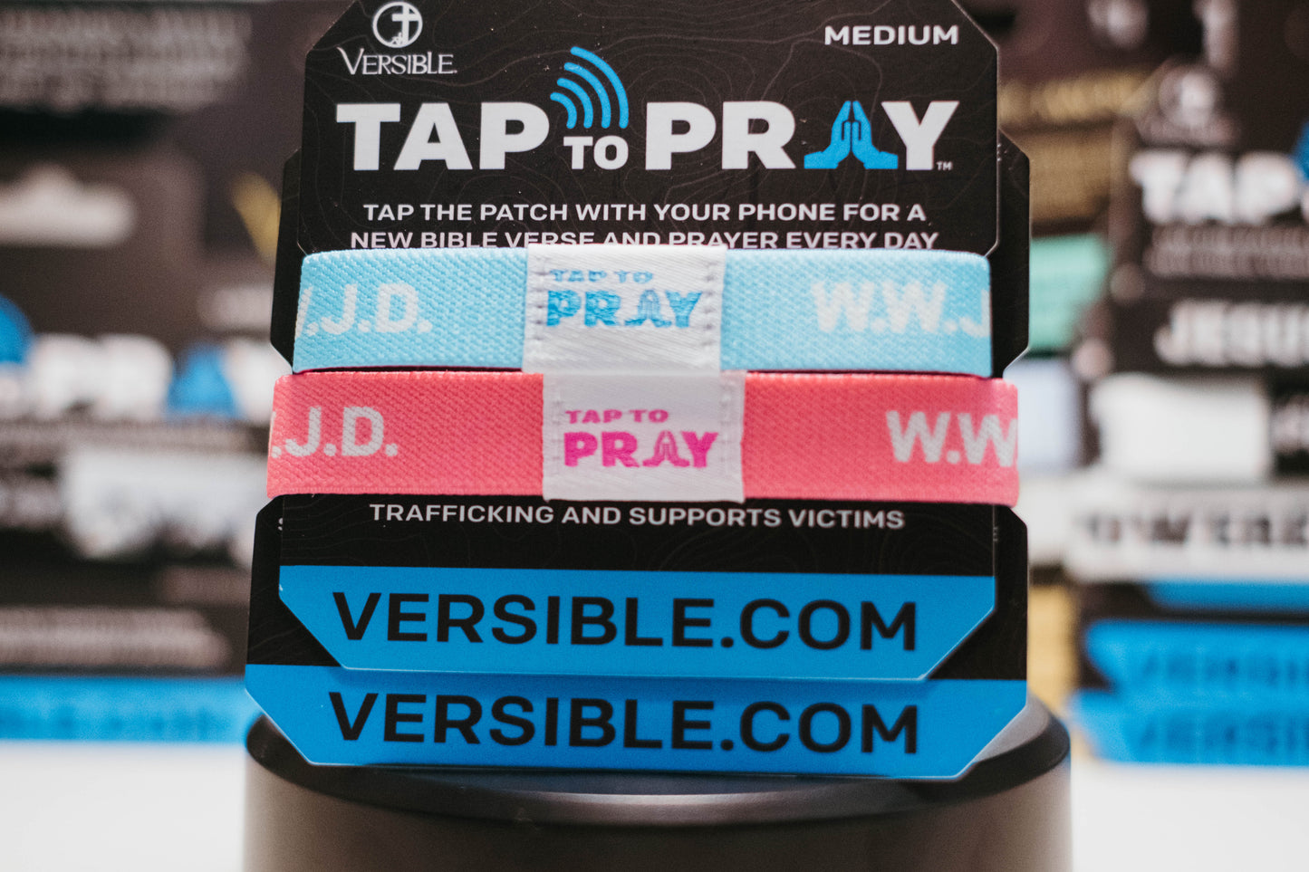 Tap To Pray™ Wristbands - Blue & PInk WWJD